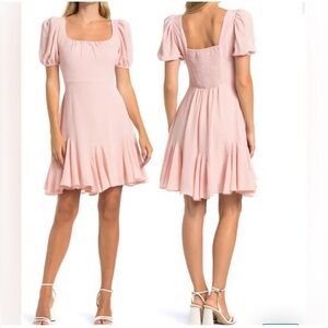 NWOT ASTR The Label Pink Puff Sleeve Ruffle Panel Dress, Size XS